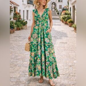 Caroline Constas Floral Tiered Maxi Dress w/ Pockets – Size Small
